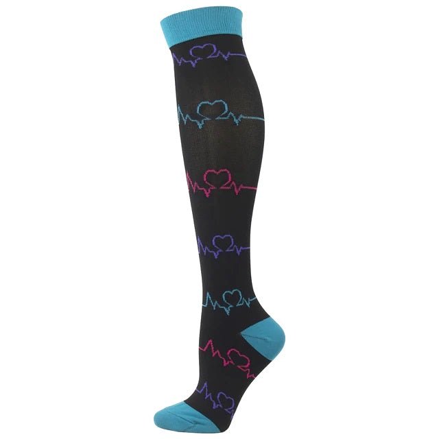 EKG Heartbeat Patterned Knee High - Black (Compression Socks), EKGCompMd