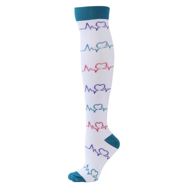 EKG Heartbeat Patterned Knee High - White (Compression Socks), EKGCompMdWhiteMd