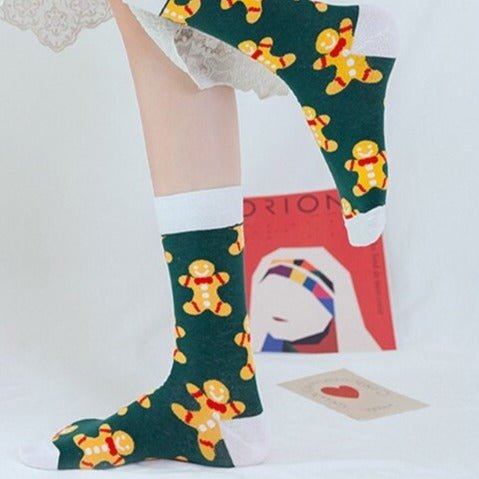 Gingerbread Man Patterned Socks (Adult Medium - Women's Shoe Sizes 5-10), GingerBreadMd