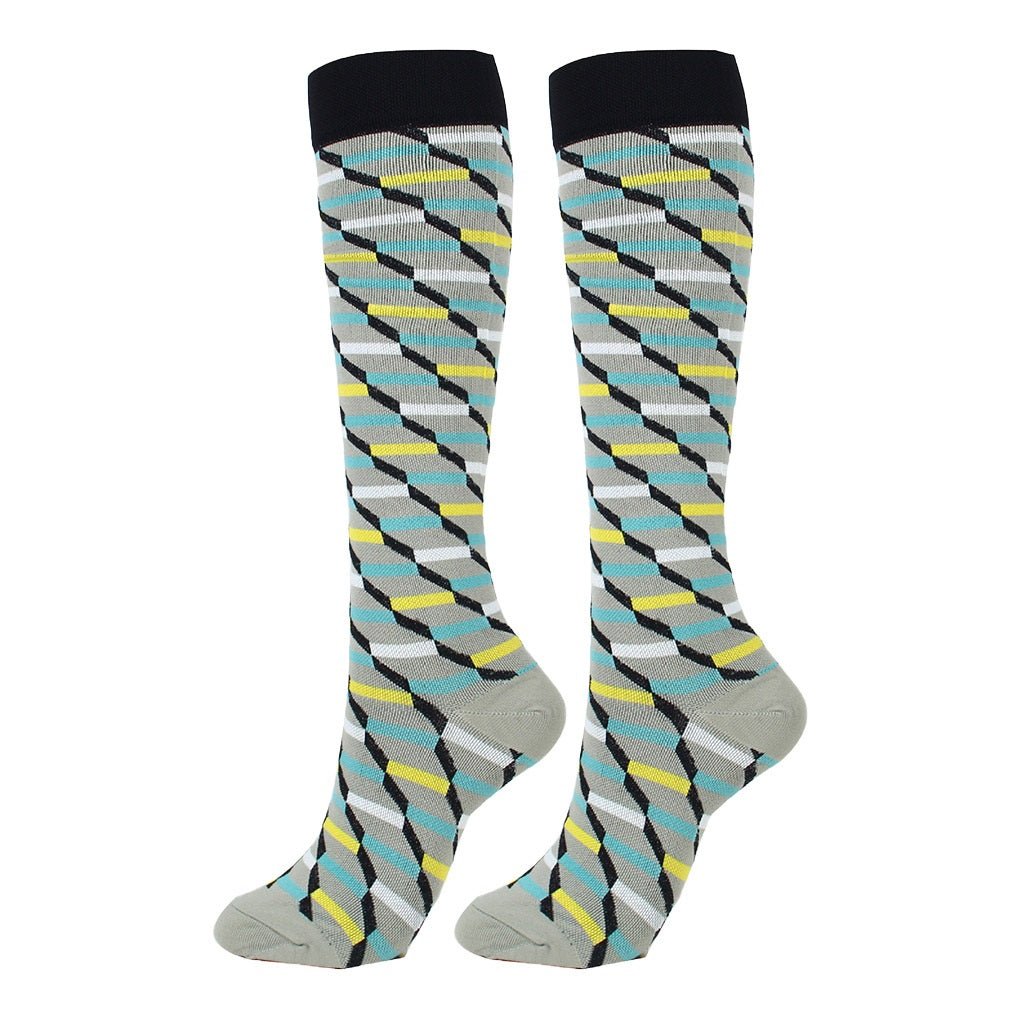 Gray 3D Block Pattern Knee High (Compression Socks), 3DGrayCompMd