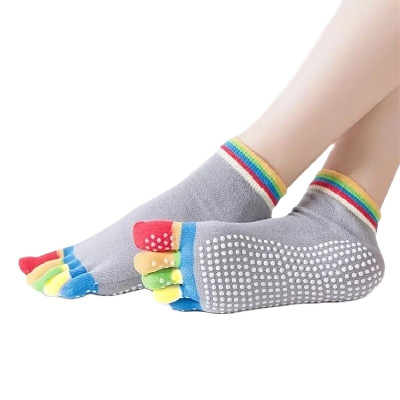 Gray Yoga Rainbow Toe Socks (Adult Medium - Women's Shoe Sizes 5-10), YogaGraytoeMd