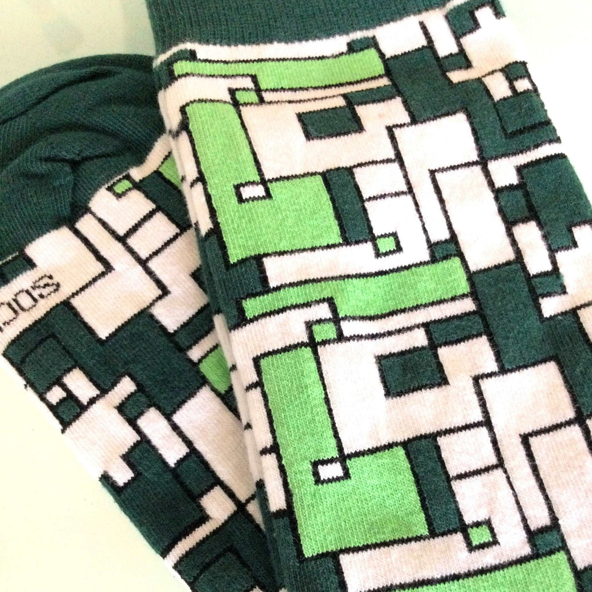 Green Tetris Patterned Office Socks from the Sock Panda, Green Tetris