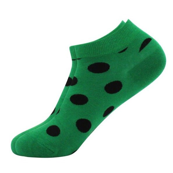 Green with Black Polka Dots Ankle Socks (Adult Medium - Women's Shoe Sizes 5-10), GreenBlPollkaAnkMd