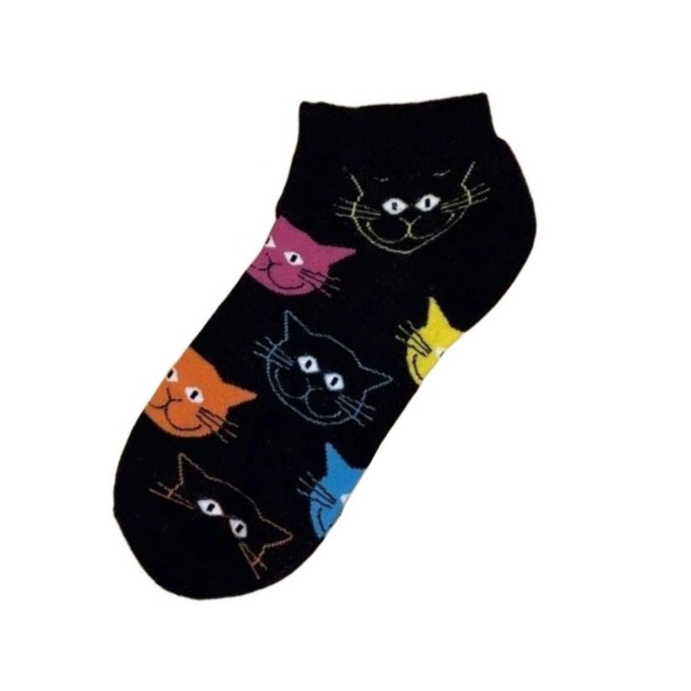 Happy Cat Face Pattern Ankle Socks (Adult Medium - Women's Shoe Sizes 5-10), HappyCatB/Color
