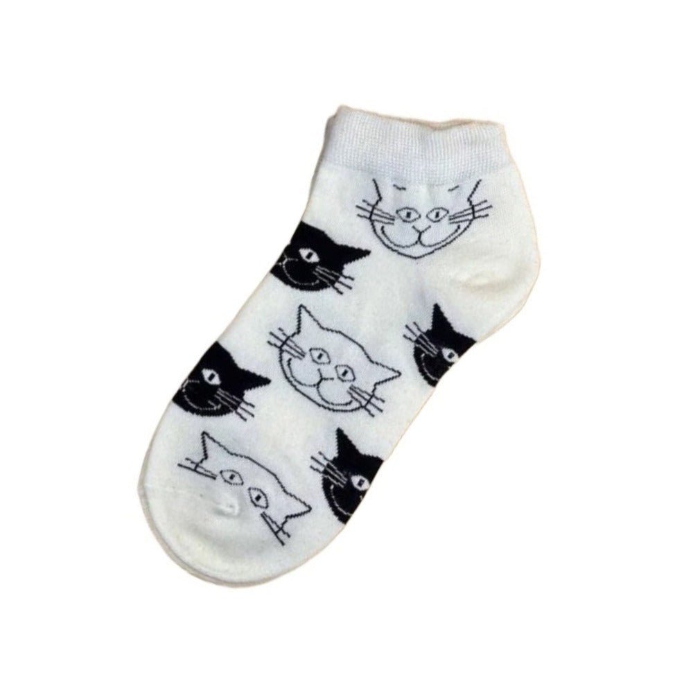 Happy Cat Face Pattern Ankle Socks (Adult Medium - Women's Shoe Sizes 5 - 10)