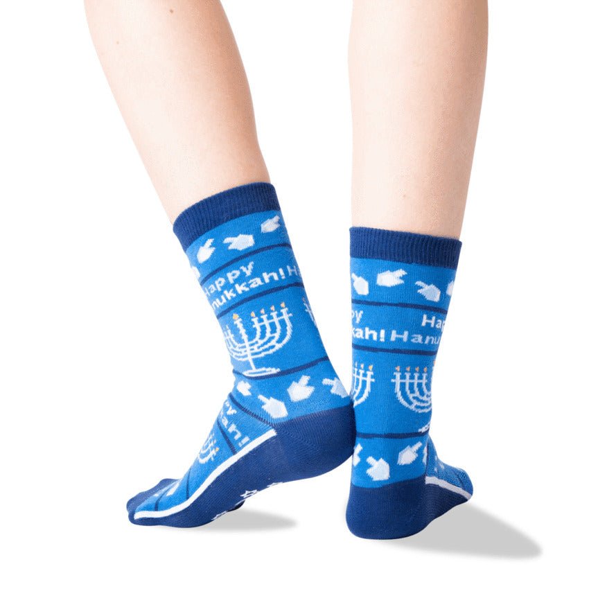 Happy Hanukkah No Skid Crew Socks (Adult Medium - Women's Shoe Sizes 5 - 10)