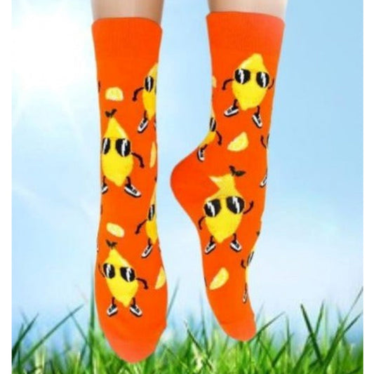 Happy Lemon Wearing Sunglasses Pattern Socks from the Sock Panda (Adult Medium)