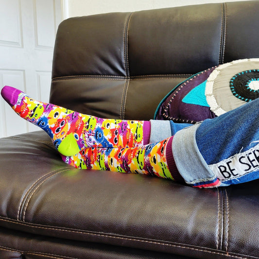 Happy Monster Faces Socks from the Sock Panda (Adult Small - Shoe Sizes 2 - 5)