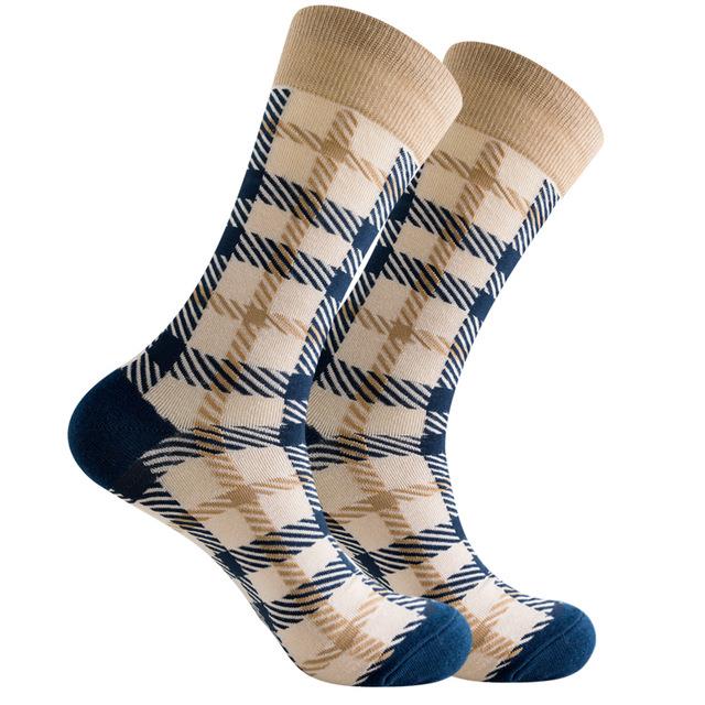 Hashed Plaid Patterned Socks from the Sock Panda (Adult Large - Men's Shoe Sizes 8-12), BeigePlaid