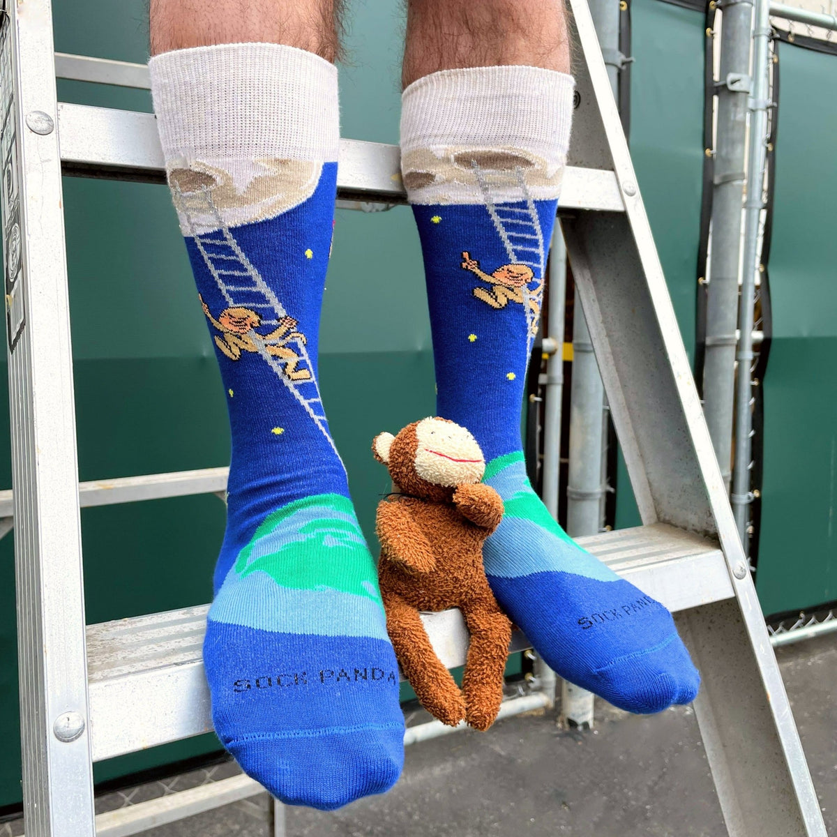 It is Good to Dream - Monkey Climbing Ladder to the Moon Socks from the Sock Panda, Moon Monkey
