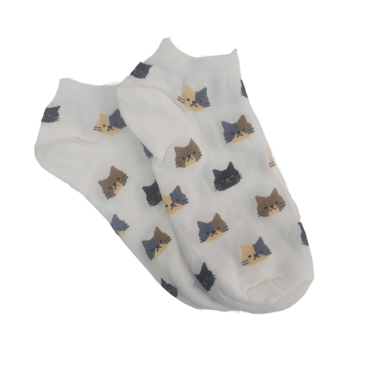 Kitty Cat Face Patterned Short Ankle Socks (Adult Medium - Women's Shoe Sizes 5-10), KittyAnkWhMd