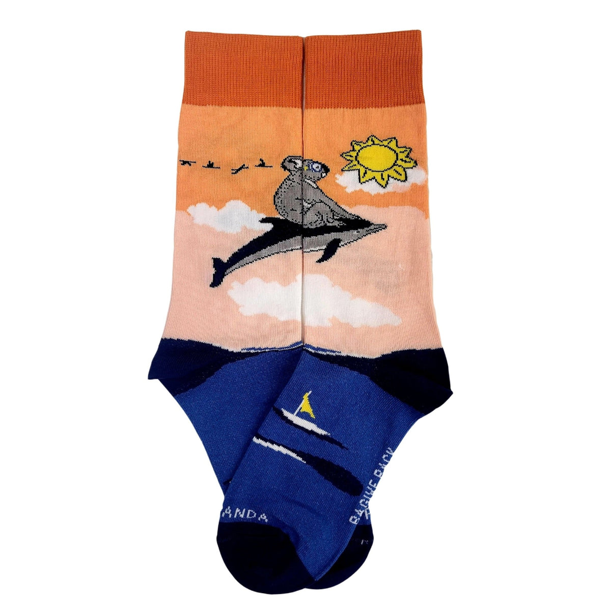 Koala Riding a Dolphin Socks from the Sock Panda (Adult Small - Shoe Sizes 2-5), Koala-Dolphin-TW
