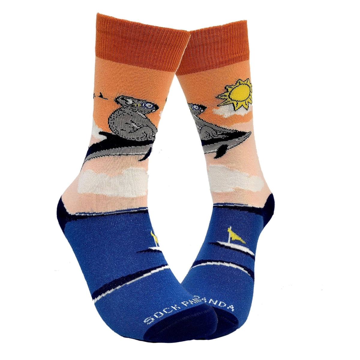 Koala Riding a Dolphin Socks from the Sock Panda (Adult Small - Shoe Sizes 2-5), Koala-Dolphin-TW