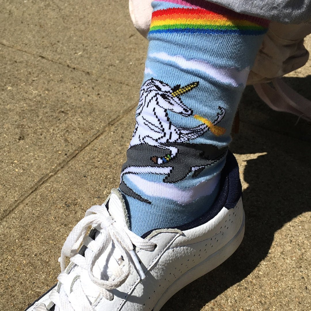 Land of Dreams Socks - Fire Breathing Unicorn on a Dolphin!, Dream Sock W