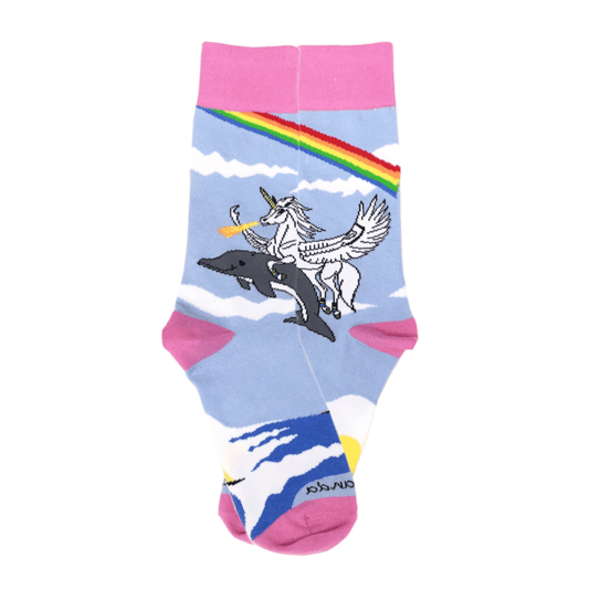 Land of Dreams Socks - Fire Breathing Unicorn on a Dolphin!
