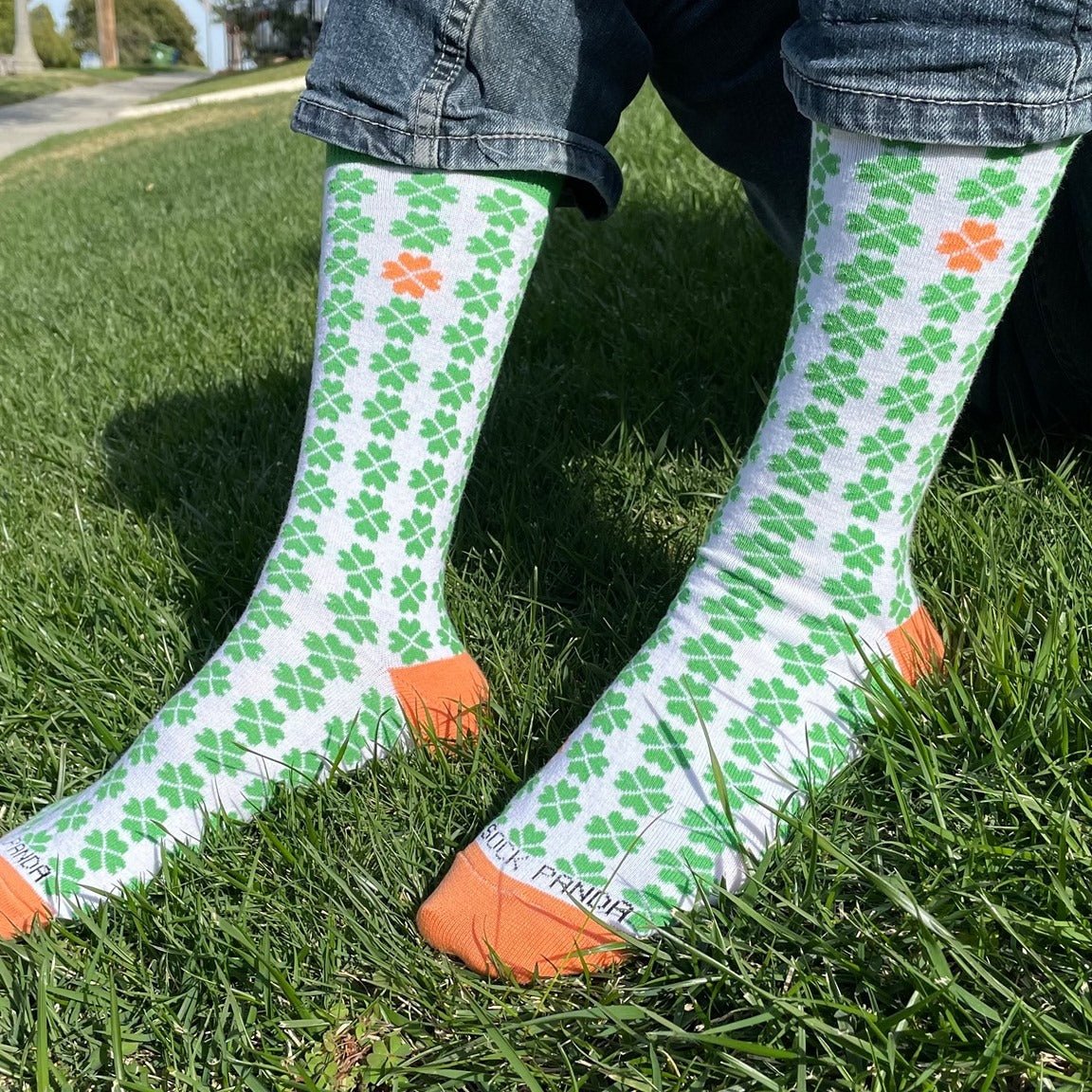 Lucky Four Leaf Clover Pattern Socks from the Sock Panda, Shamrock Woman