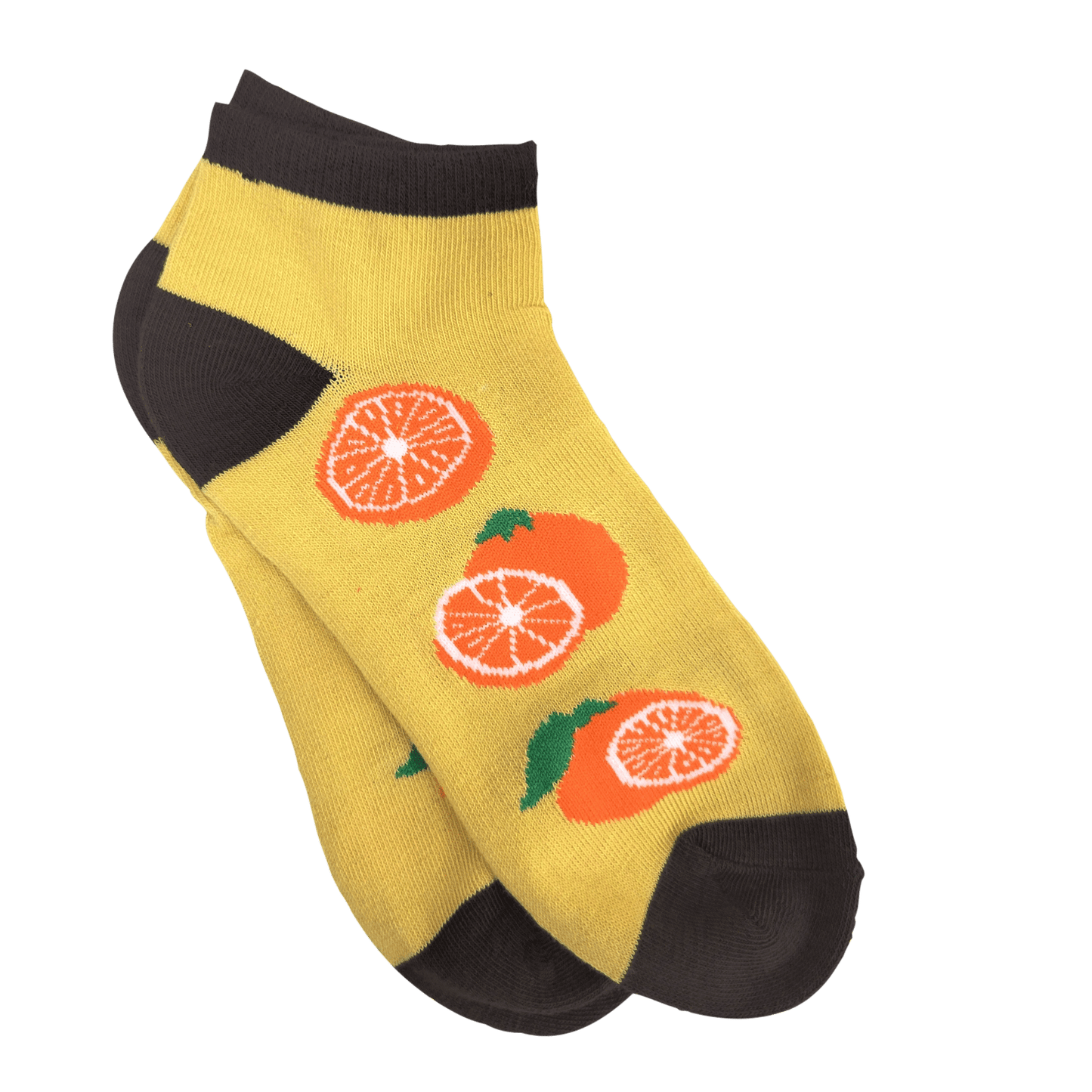Orange Slices on a Mustard Yellow Ankle Socks (Adult Medium - Women's Shoe Sizes 5 - 10)