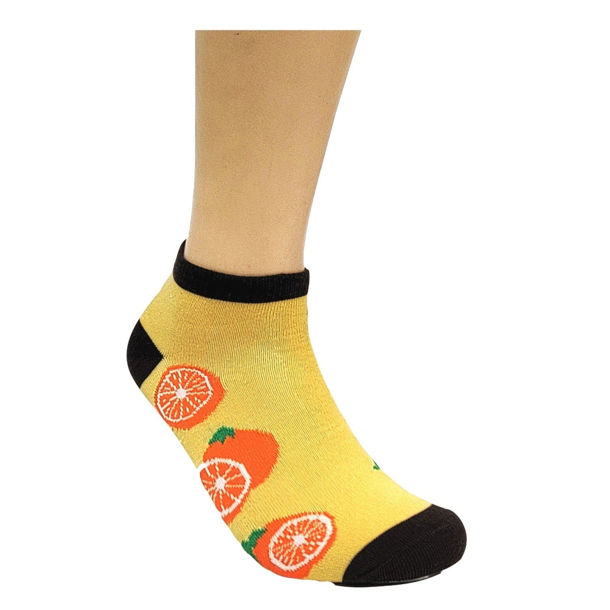 Orange Slices on a Mustard Yellow Ankle Socks (Adult Medium - Women's Shoe Sizes 5-10), Orange Mustard