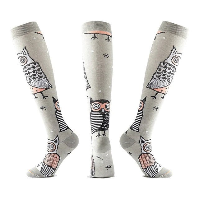 Owl Print Knee High (Compression Socks), OwlCompMd