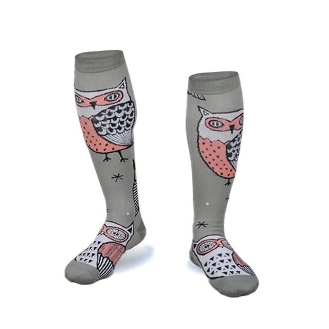 Owl Print Knee High (Compression Socks), OwlCompMd