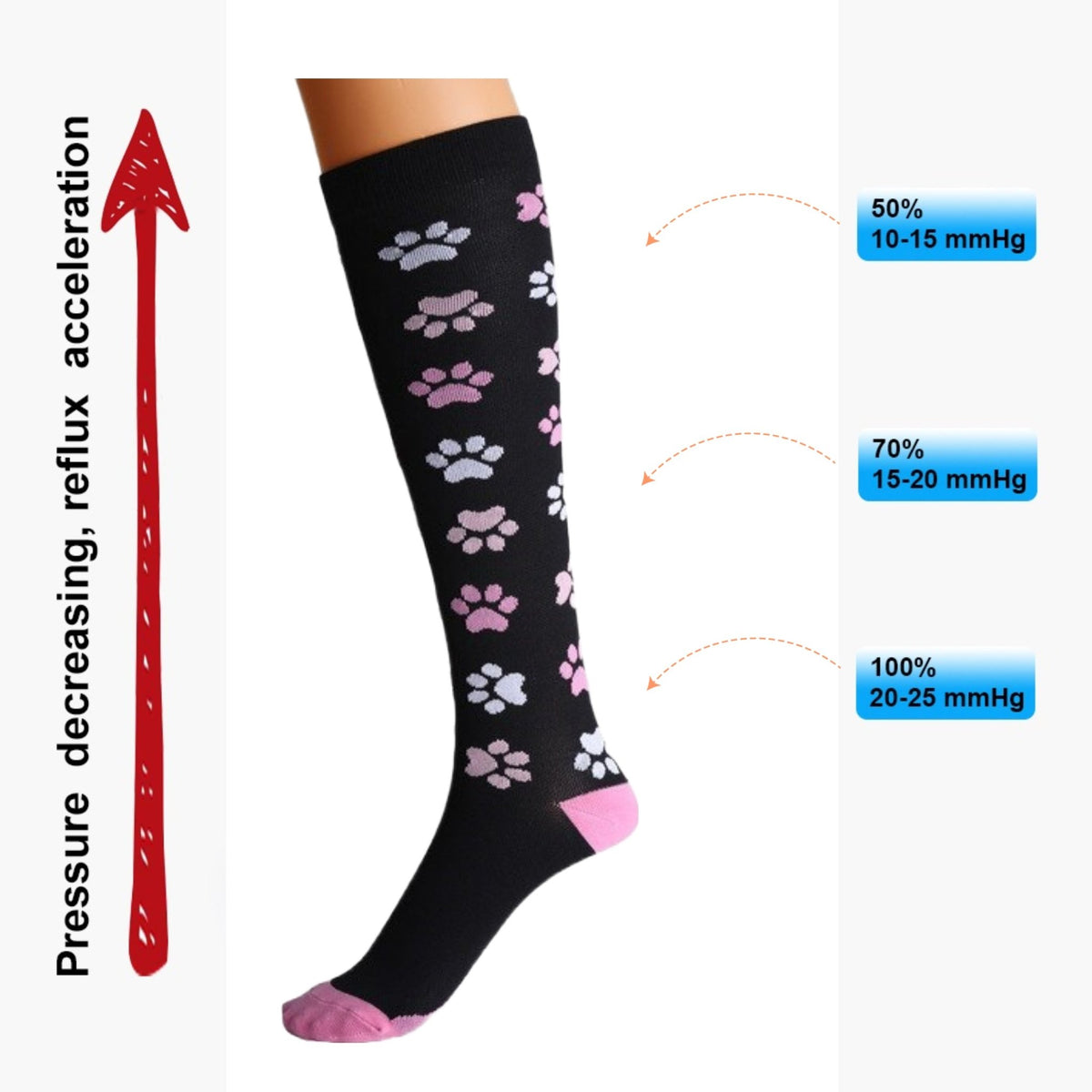 Paw Print Knee High (Compression Socks), PawPrintCompMd