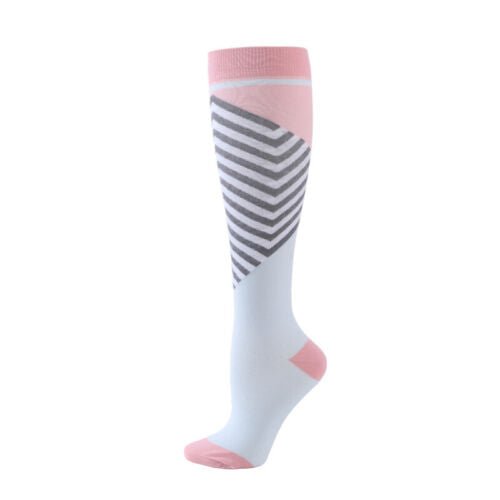 Pink with Gray Stripes Knee High (Compression Socks), PinkGrayCompMd