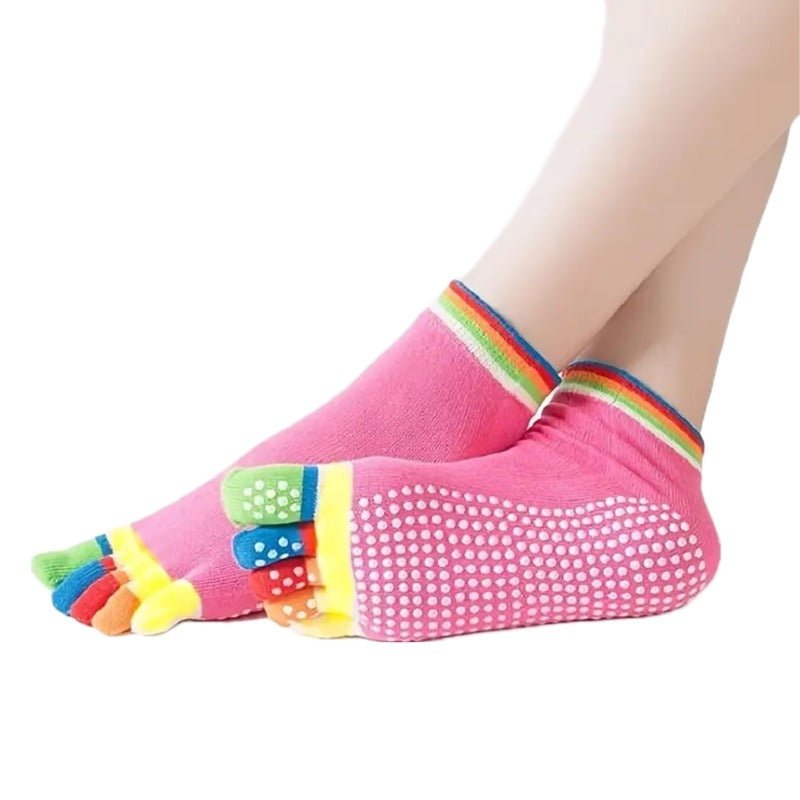 Pink Yoga Rainbow Toe Socks (Adult Medium - Women's Shoe Sizes 5-10), YogaPinktoeMd