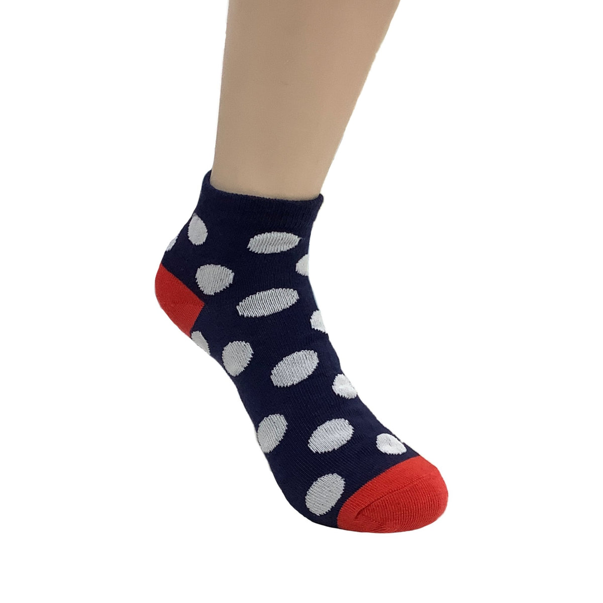 Polka Dot Patterned Ankle Socks (Adult Medium - Women's Shoe Sizes 5-10), Dark Blue w/Gray Dots