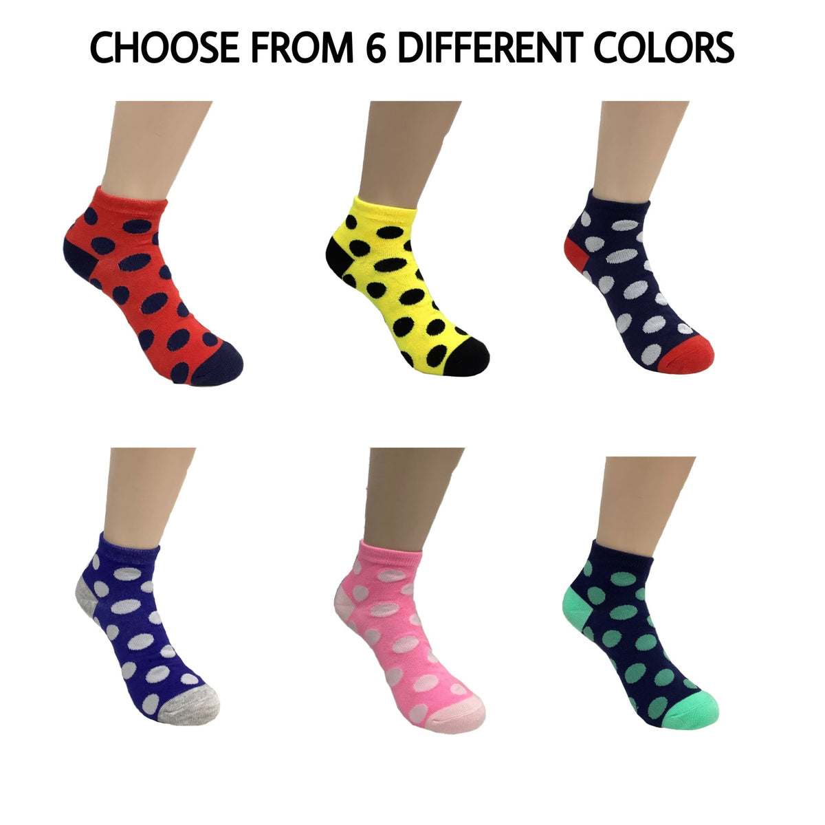 Polka Dot Patterned Ankle Socks (Adult Medium - Women's Shoe Sizes 5-10), Red w/Black Dots