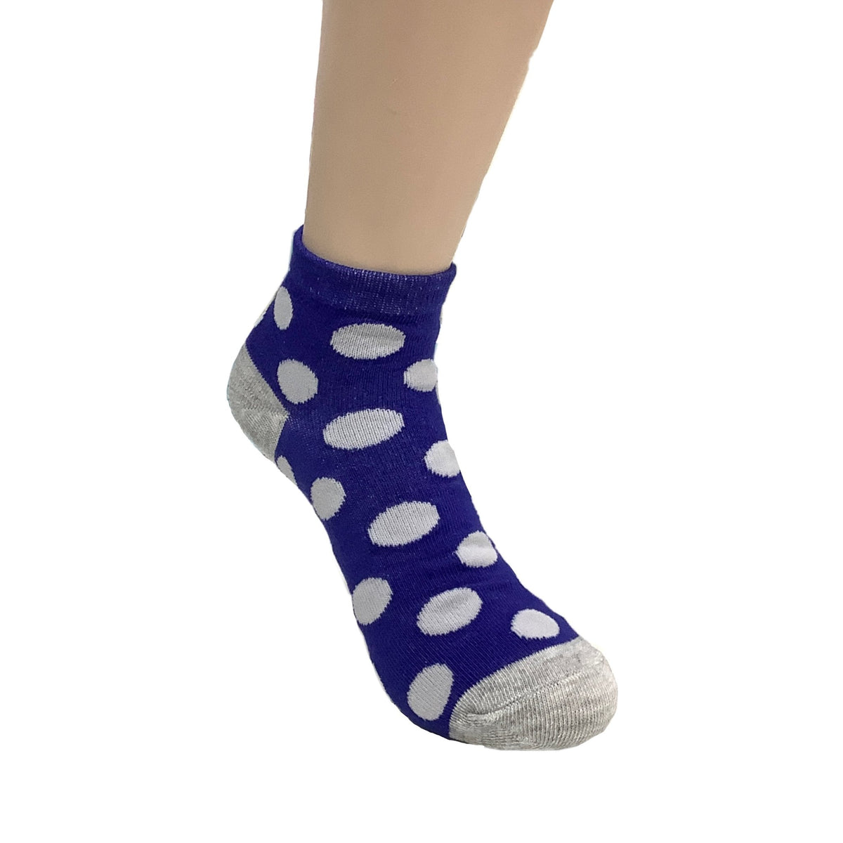 Polka Dot Patterned Ankle Socks (Adult Medium - Women's Shoe Sizes 5-10), Blue w/Gray Dots