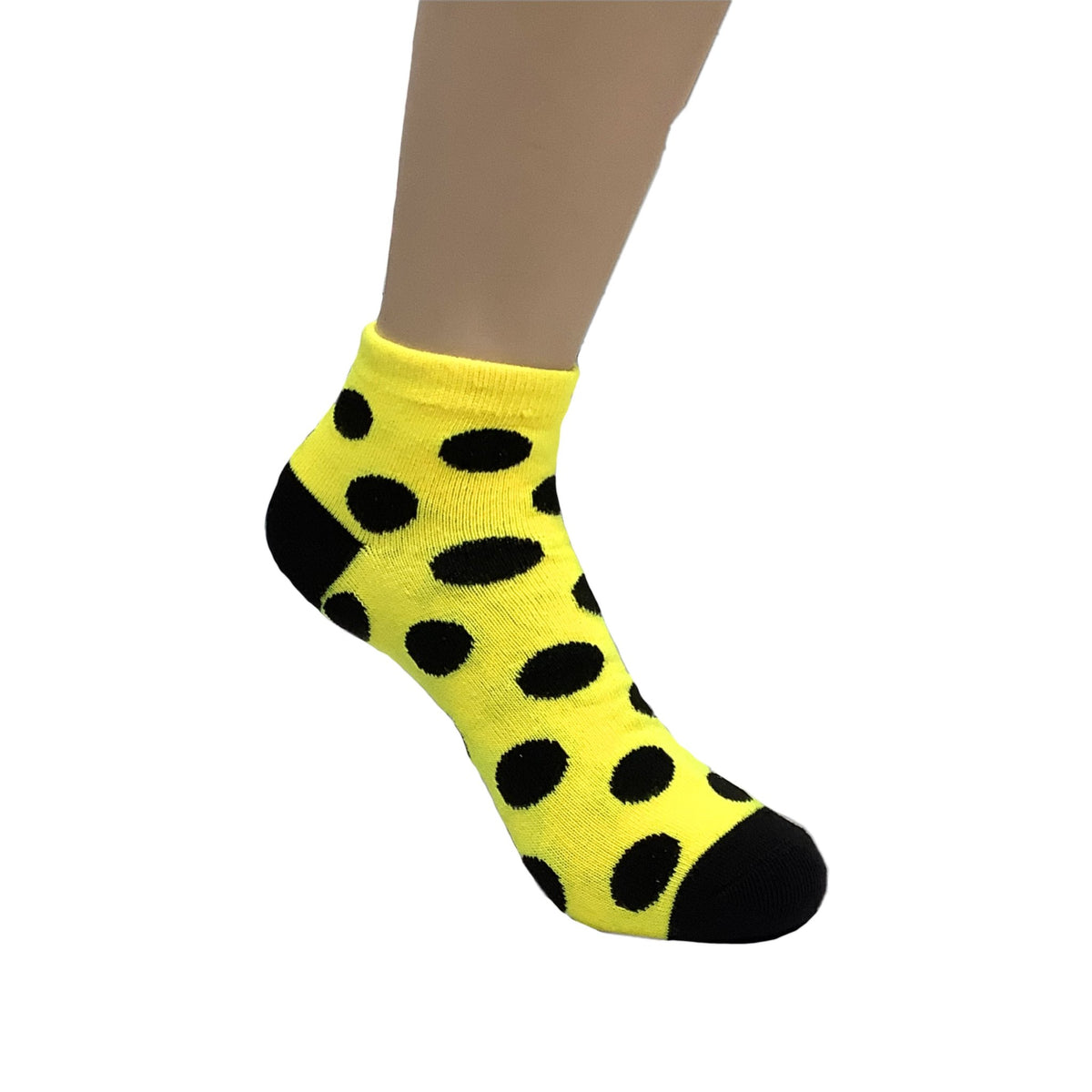 Polka Dot Patterned Ankle Socks (Adult Medium - Women's Shoe Sizes 5-10), Yellow w/Black Dots
