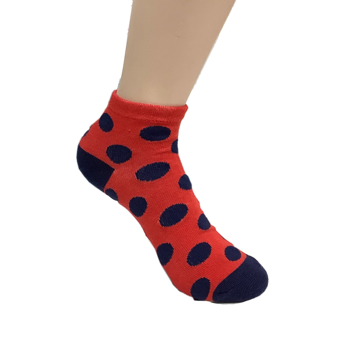 Polka Dot Patterned Ankle Socks (Adult Medium - Women's Shoe Sizes 5-10), Red w/Black Dots