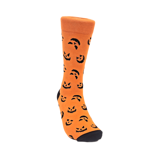 Pumpkin Face Patterned Socks (Adult Large - Men's Shoe Sizes 8 - 12)