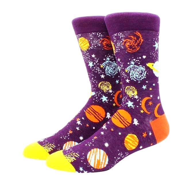 Purple Outer Space Socks With Planets (Adult Large - Men's Shoe Sizes 8-12) from the Sock Panda, Purple Space