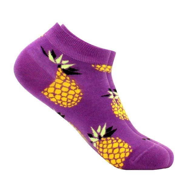 Purple Pineapple Patterned Ankle Socks, PurpPinLg