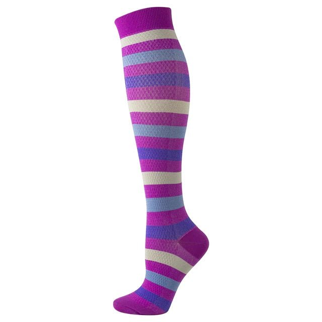 Purple Striped Knee High (Compression Socks), PurpCompMd