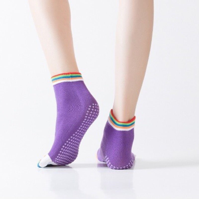 Purple Yoga Rainbow Toe Socks (Adult Medium - Women's Shoe Sizes 5-10), YogaPurpletoeMd