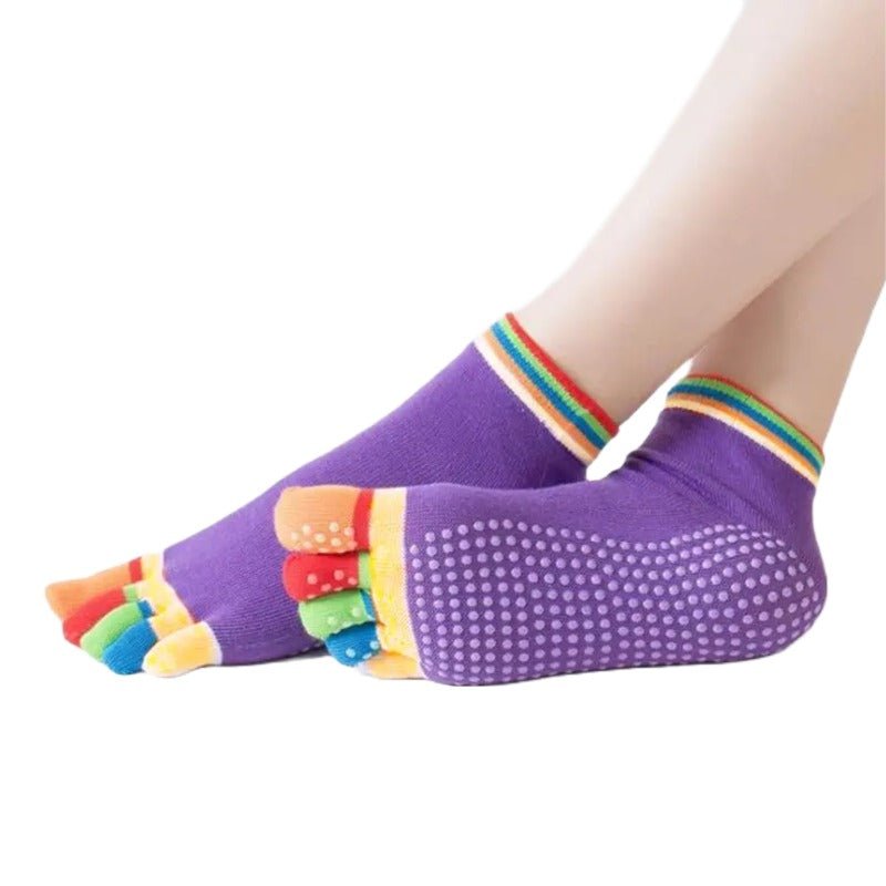 Purple Yoga Rainbow Toe Socks (Adult Medium - Women's Shoe Sizes 5-10), YogaPurpletoeMd