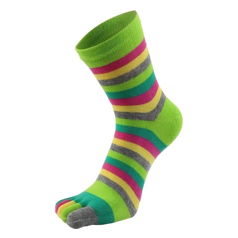 Rainbow Striped Pattern Toe Socks (Adult Medium - Women's Shoe Sizes 5-10) - Green Accent, GreenRainToe