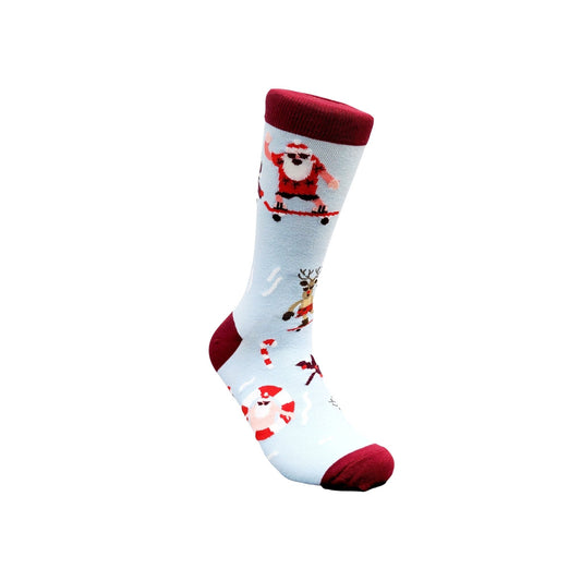 Santa Claus Skateboarding Socks (Adult Large - Men's Shoe Sizes 8 - 12)