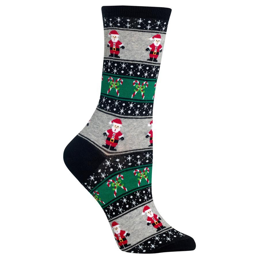 Santa Pattern Crew Socks (Adult Medium - Women's Shoe Sizes 5-10), Santa Pattern