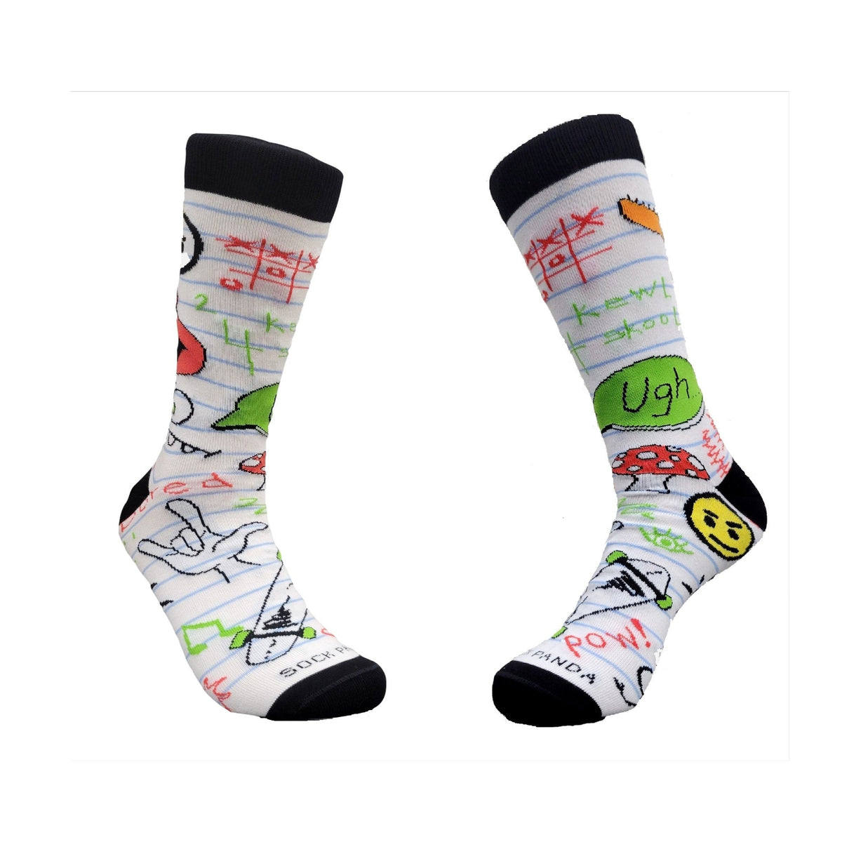 School Notebook Nostalgia Doodle Socks from the Sock Panda, Notebook Nostalgia