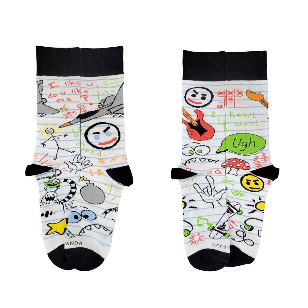 School Notebook Nostalgia Doodle Socks from the Sock Panda, Notebook Nostalgia