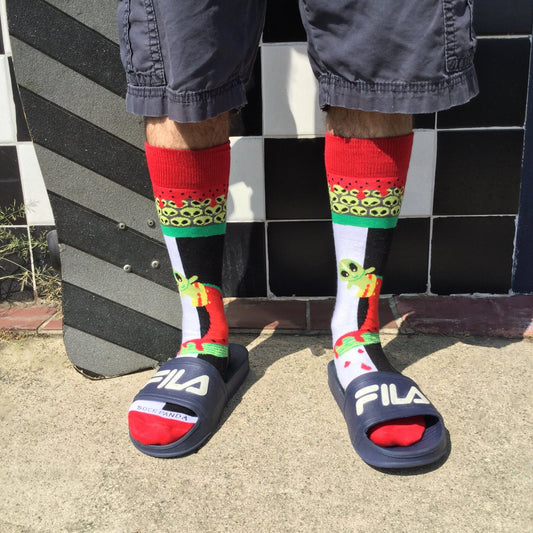 Skater Alien on a Half Pike Watermelon Socks (Adult Large - Men's Shoe Sizes 8 - 12)