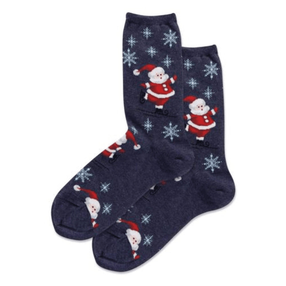 Skating Santa Crew Socks (Adult Medium - Women's Shoe Sizes 5 - 10)