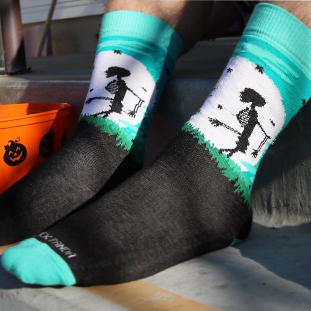 Skeleton Walking In Front of the Moon Socks - (Adult Medium - Women's Shoe Sizes 5-10), Skeleton Moon Woman