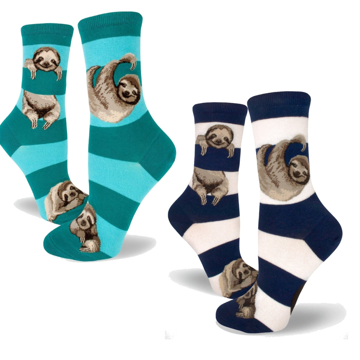 Sloth Stripe Crew Socks (Adult Medium - Women's Shoe Sizes 5-10), CSLONAVY