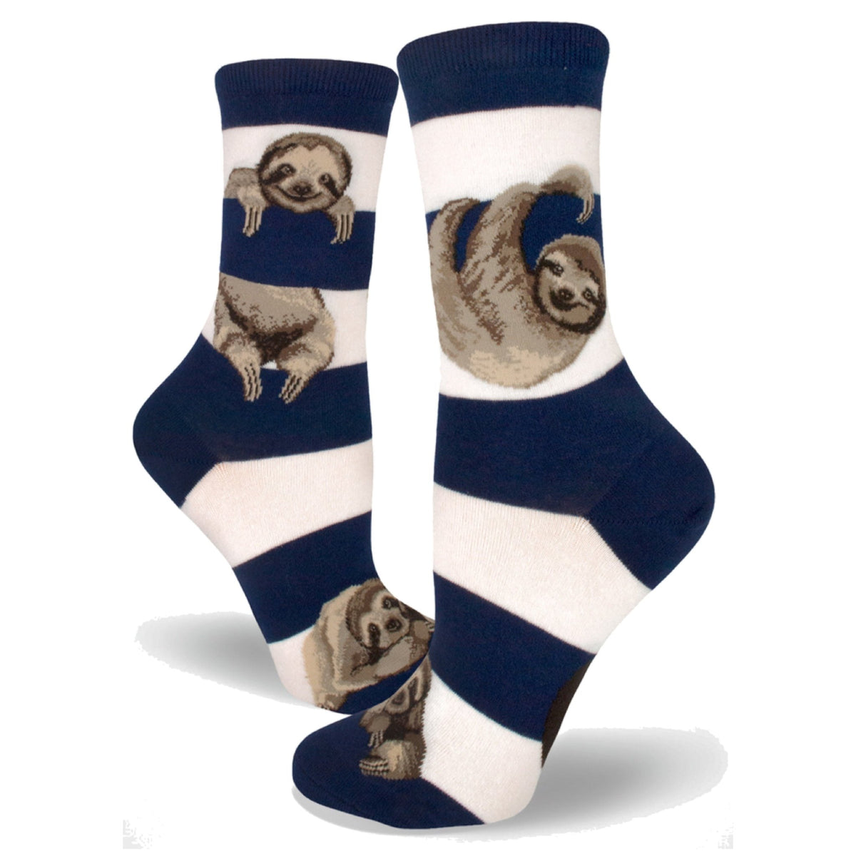 Sloth Stripe Crew Socks (Adult Medium - Women's Shoe Sizes 5-10), CSLONAVY