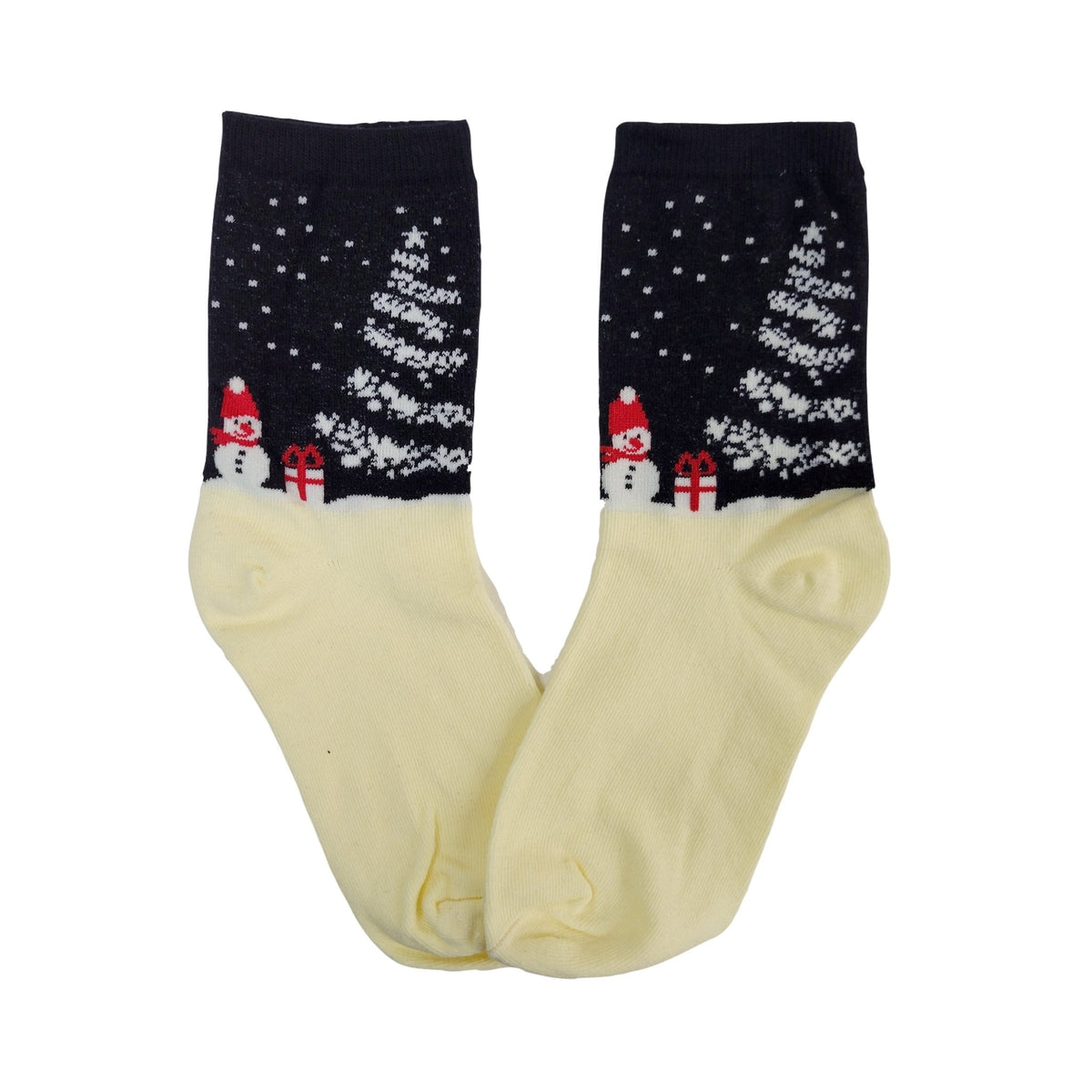 Snowman with Gift Winter Holiday Socks (Adult Medium - Women's Shoe Sizes 5-10), Snowman on Black
