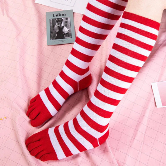 Striped Knee High Socks (Toe Socks) - 3 Pack